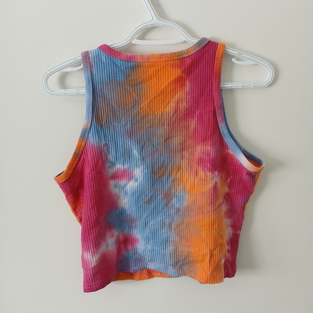Colorful Tie-Dye Ribbed Crop Top - Picture 2 of 6